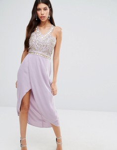 Платье миди с вышивкой и отделкой стразами на лифе Virgos Lounge - Фиолетовый