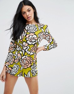 Ромпер с длинными рукавами и цветочным принтом Love - Мульти