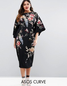Платье-кимоно миди с вышивкой ASOS CURVE - Черный
