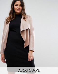 Кожаная каскадная куртка ASOS CURVE - Бежевый