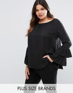 Lovedrobe Maxi Ruffle Fluted Sleeve Woven Top - Черный