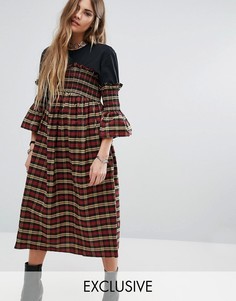 Платье миди с присборенной отделкой Reclaimed Vintage - Красный