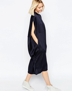 Oversize платье-рубашка с накидкой сзади ASOS WHITE - Темно-синий