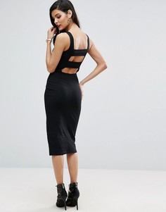 Облегающее платье миди с ремешками на спине ASOS - Черный
