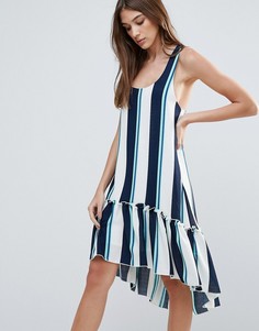 Liquorish Striped Dress With Frill Hem - Синий
