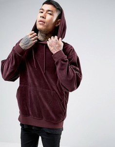 Бордовый велюровый oversize-худи ASOS - Красный