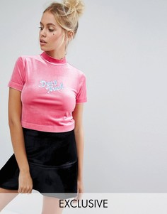 Бархатная футболка эксклюзивно для Lazy Oaf Valentines Dont Touch - Розовый