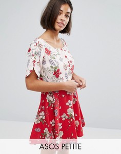 Короткое приталенное платье с цветочным принтом из комплекта ASOS PETITE - Мульти