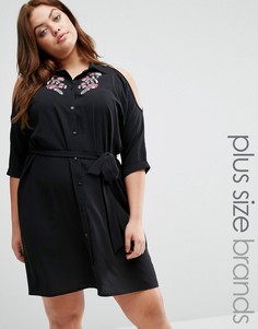 Платье-рубашка с открытыми плечами и вышивкой New Look Plus - Черный
