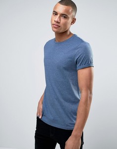 Синяя меланжевая футболка с отворотами на рукавах ASOS - Синий