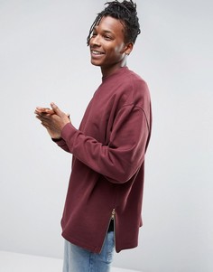 ASOS Oversized Sweatshirt with Side Zips in Burgundy - Красный