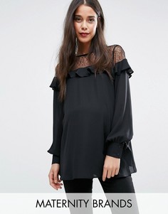Топ для беременных с кружевной кокеткой и рюшами New Look Maternity - Черный