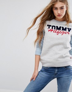 Свитшот с логотипом и контрастными рукавами Tommy Hilfiger - Серый