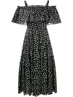 платье с узором в горох и открытыми плечами Dolce &amp; Gabbana