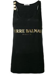 топ с принтом логотипа Pierre Balmain