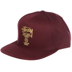 Бейсболка с прямым козырьком Stussy World Tour Lux Strapback Cap Burgundy