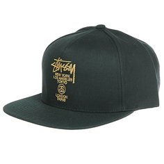 Бейсболка с прямым козырьком Stussy World Tour Lux Strapback Cap Forest