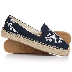 Эспадрильи женские Soludos Platform Smoking Slipper Embr Oidery Navy/White