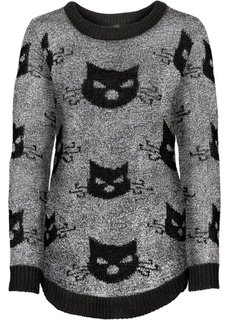 Вязаный пуловер (черный/цвет белой шерсти) Bonprix