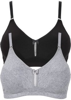 Бюстгальтер без косточек (2 шт.), чашка E (черный + серый меланж) Bonprix