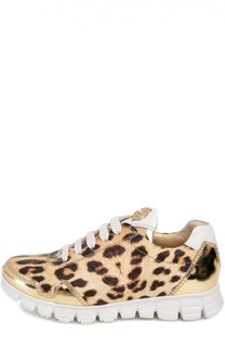 Кожаные кроссовки с леопардовым принтом Roberto Cavalli