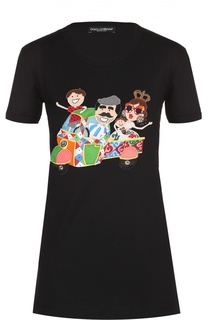 Удлиненная хлопковая футболка с контрастной вышивкой Dolce &amp; Gabbana