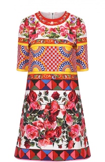 Платье А-силуэта с укороченным рукавом и ярким принтом Dolce &amp; Gabbana