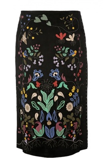 Кожаная юбка-миди с разноцветными нашивками Valentino