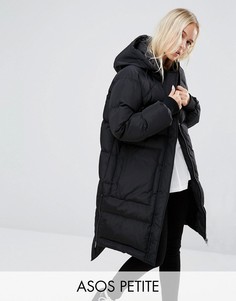 Стеганое пальто со ступенчатым краем ASOS PETITE - Черный