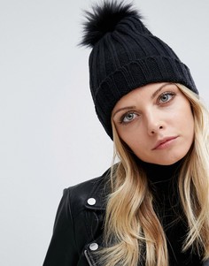 Шапка-бини с помпоном из искусственного меха Missguided - Черный