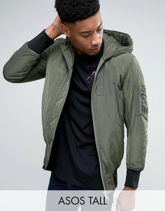 Куртка-пилот цвета хаки с капюшоном и карманами ASOS TALL MA1 - Зеленый