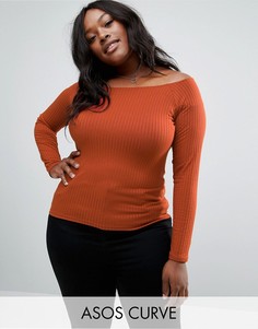 Топ в рубчик с открытыми плечами ASOS CURVE - Оранжевый