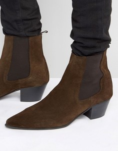 Коричневые замшевые ботинки челси на кубинском каблуке ASOS - Коричневый