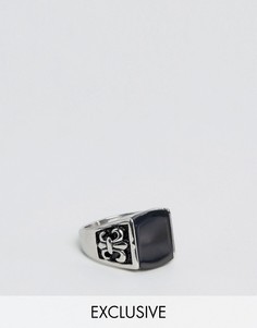 Кольцо с черным камнем Reclaimed Vintage - Серебряный