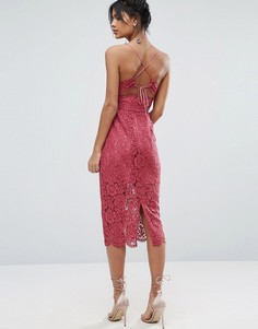 Кружевное платье миди с бретелями на спине ASOS - Розовый