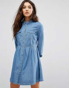 Короткое приталенное джинсовое платье на пуговицах Only - Синий