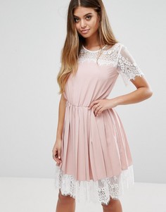 Boohoo Lace Midi Dress With Pleated Skirt - Розовый