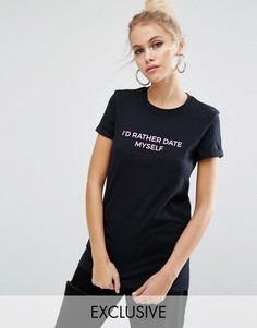 Футболка бойфренда с принтом Date Myself Adolescent Clothing Valentines - Черный