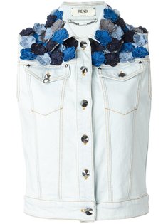 flower appliqué sleeveless denim jacket Fendi