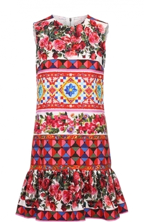 Платье А-силуэта с ярким принтом и оборкой Dolce &amp; Gabbana