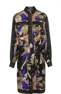 Шелковое платье-рубашка с контрастным принтом и поясом Emilio Pucci