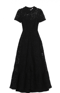 Приталенное кружевно платье-миди с коротким рукавом REDVALENTINO