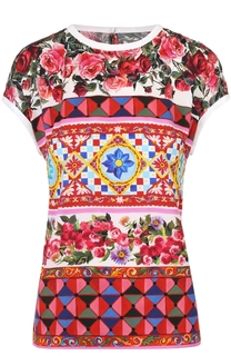 Шелковый топ прямого кроя с ярким принтом Dolce &amp; Gabbana