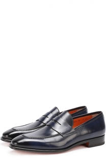 Кожаные пенни-лоферы с патинированием Santoni