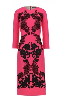 Платье-миди с укороченным рукавом и контрастной кружевной отделкой Dolce &amp; Gabbana