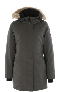 Удлиненный пуховик с меховой отделкой Canada Goose