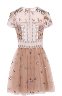 Приталенное мини-платье с кружевной отделкой Valentino