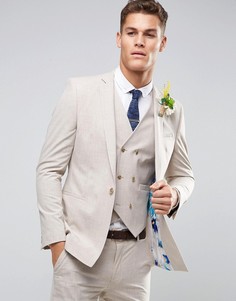 Приталенный пиджак в крапинку с цветочным принтом на подкладке ASOS WEDDING - Серый