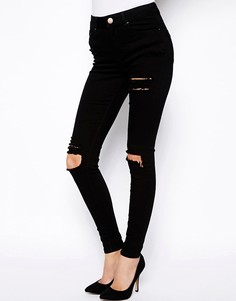 Зауженные черные джинсы с прорезями ASOS Ridley - Черный