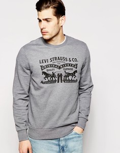 Свитшот с круглым вырезом и 2 лошадьми на логотипе Levis - Серый Levis®